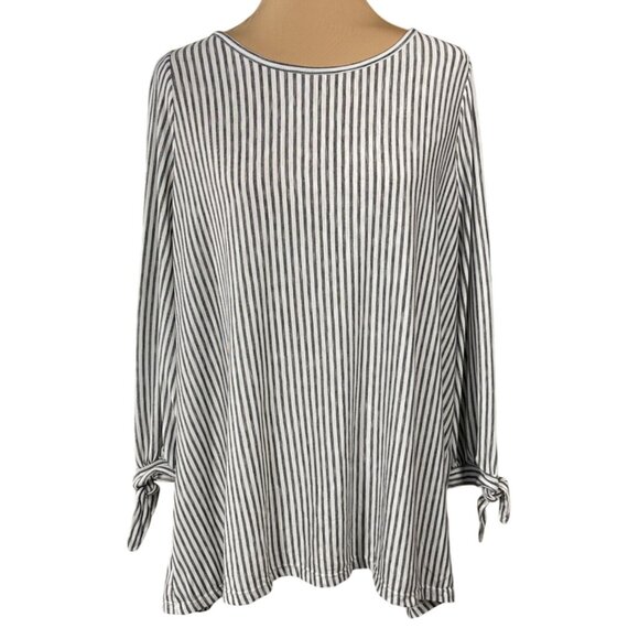 New Max Studio Stretch Knit Top Black White Stripe Size 1X Tunic - Picture 1 of 8